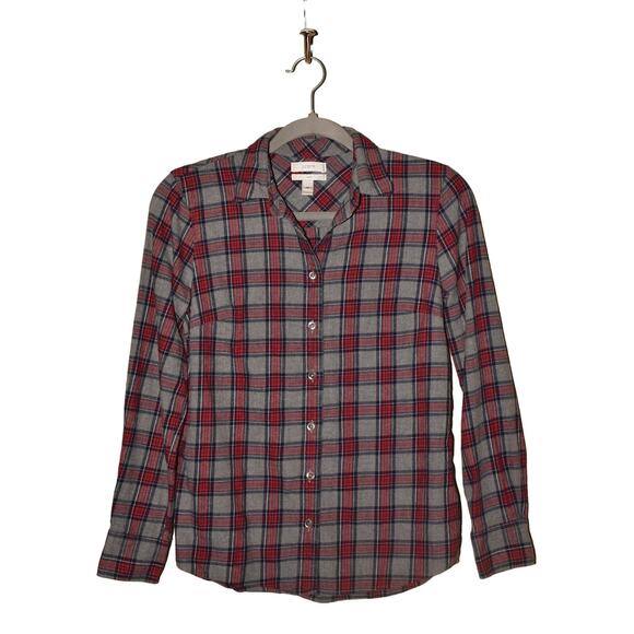 J.CREW $78 Red Gray Plaid Flannel‎ Button Down Boy Shirt Size 2P - Picture 1 of 4